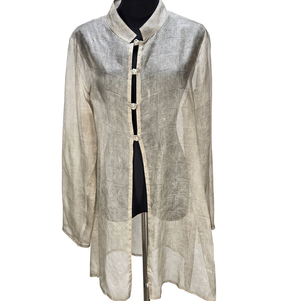 Women's Peruvian Connection 14 100% Silk Sheer Duster Cardigan Frog Toggle